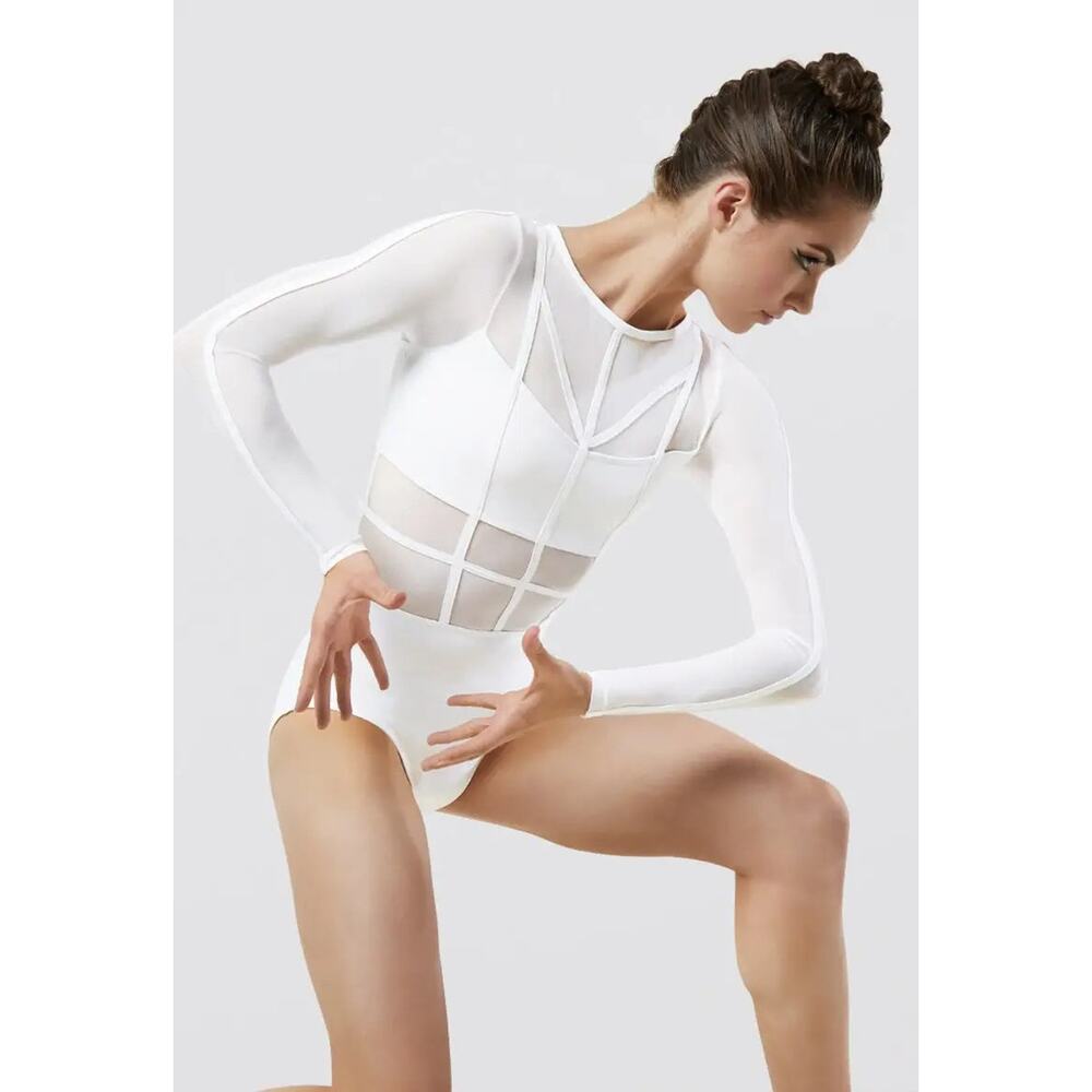 Dance Leotard Weissman MT10574 White Int Child 6x-7 Costume Base or Class